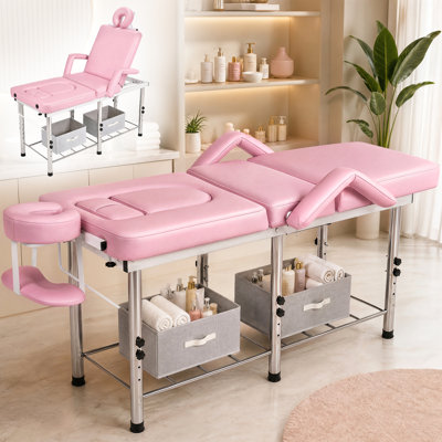 Adjustable Massage Table with 0°-85° Backrest, 4-Position Height, Removable Headrest and Storage
