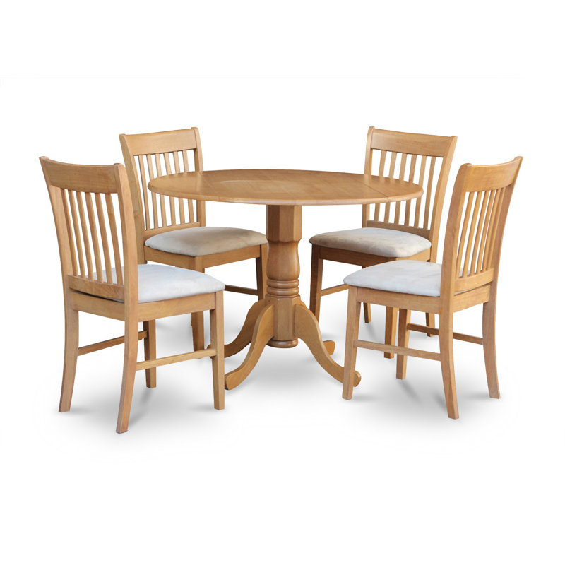 L'ensemble 5 pièces de table et chaises de cuisine comprend une table de salle à manger ronde avec Dropleaf et 4 chaises de salle à manger rembourrées en tissu de lin, 42 x 42 pouces, chêne