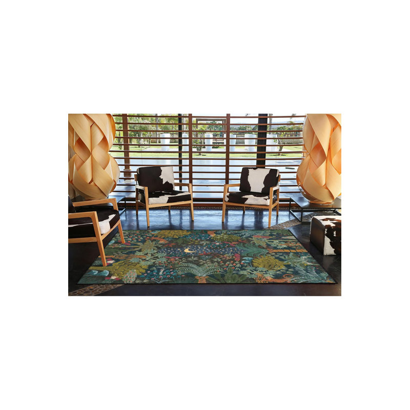 Machine Washable Moon Forest Patterned Decorative Rug, Rectangle 3'11" x 5'11"