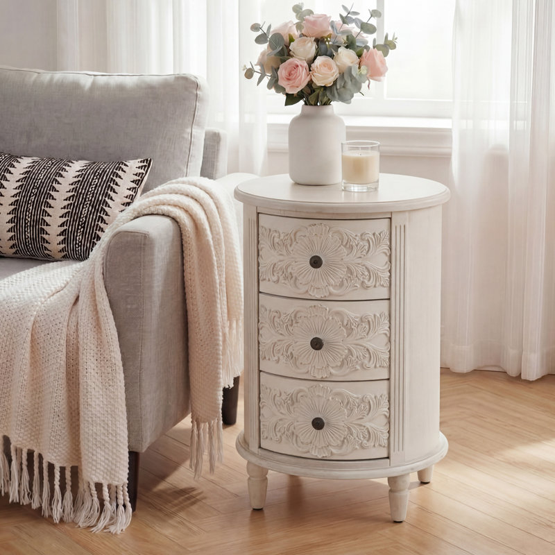 3 Drawer Nightstand, White
