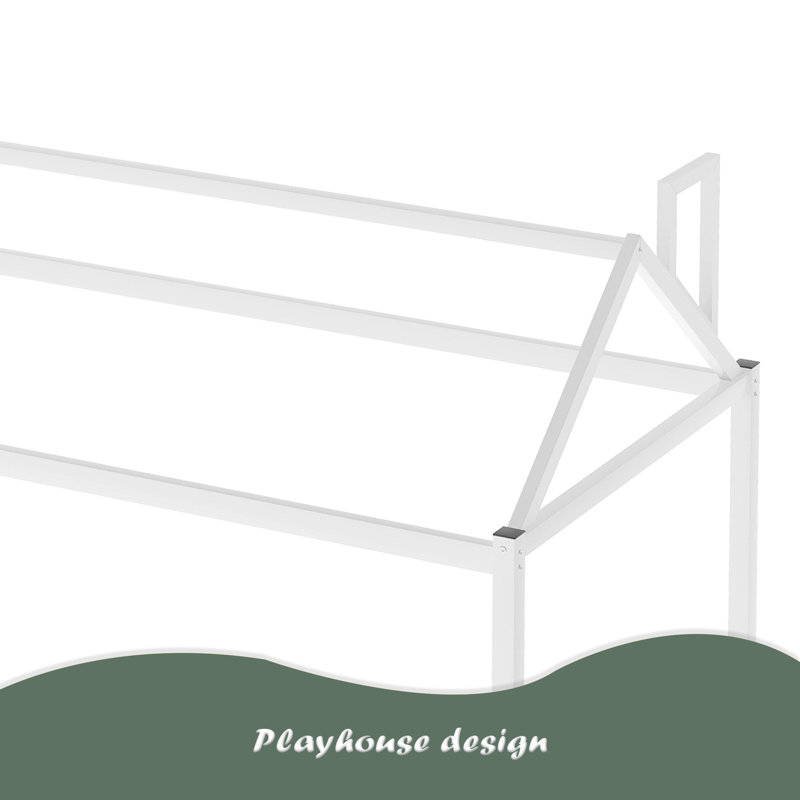 Lit plateforme House avec toit et cheminée, Blanc