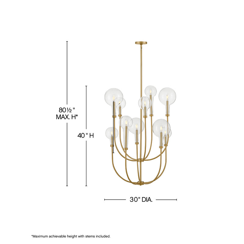 Alchemy 10-Light Clear Tapered Globe Pendant w/ U-Shaped Stems, Lacquered Brass