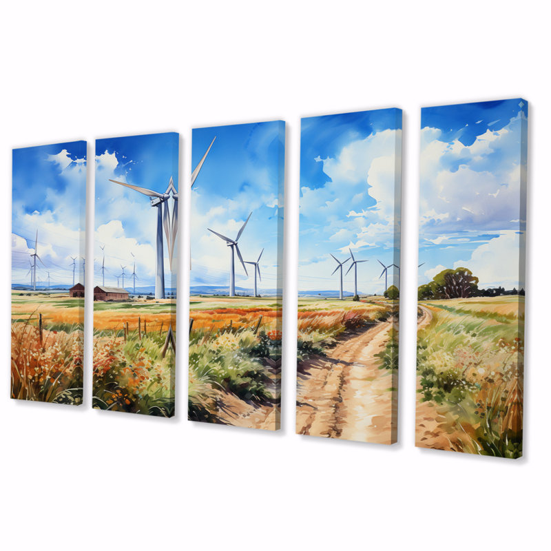 Wind Turbines In Countryside I - Impression sur toile - 5 panneaux égaux