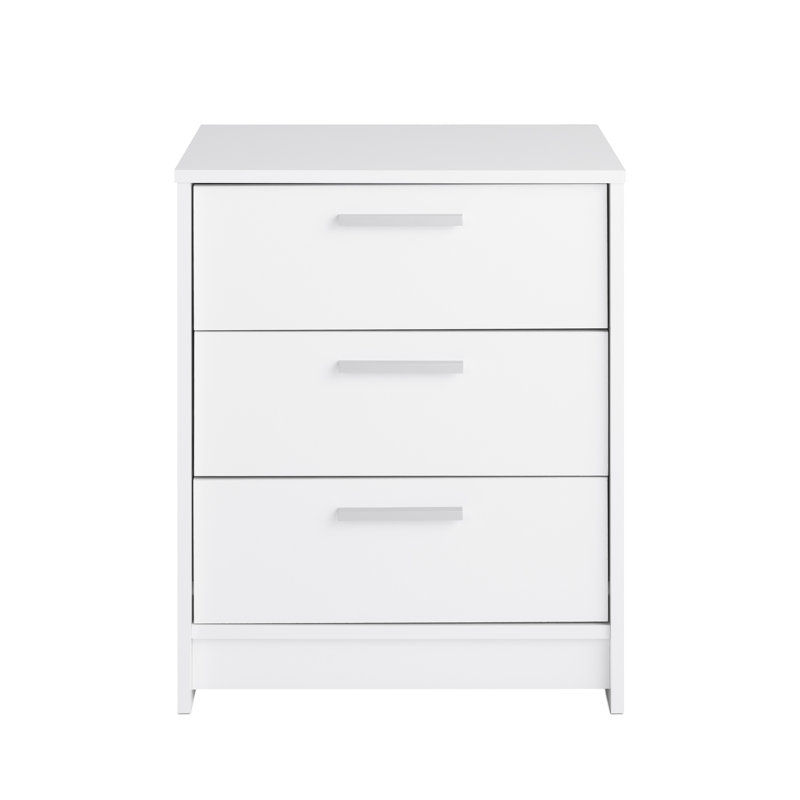 White 3-Drawer Wood Nightstand with Engineered Composite Top