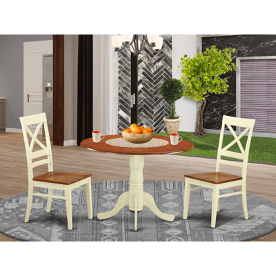 L'ensemble de meubles de salle à manger 3 pièces comprend une table de cuisine ronde avec Dropleaf et 2 chaises de salle à manger, 42 po x 42 po, babeurre et cerise