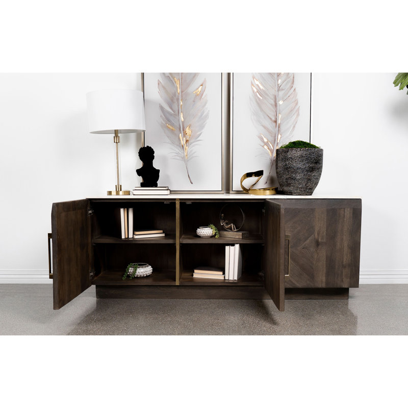 Grey 3-door Marble Top Sideboard Buffet