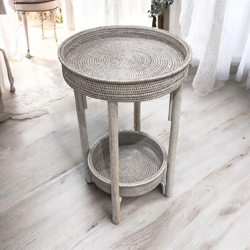 Table d'appoint ronde avec plateau amovible, Blanc délavé