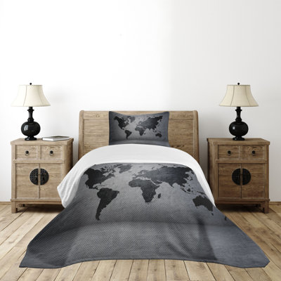 Ambesonne Dark Grey Bedspread Set World Map on Wall Grey Black -  bed_50493_twin