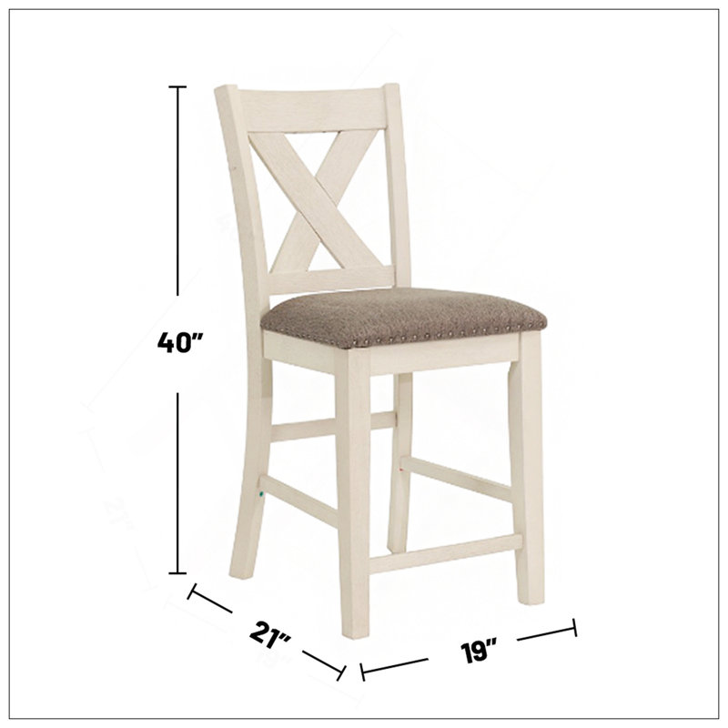 Ensemble de 2 chaises à hauteur de comptoir avec dossier en X, blanc et gris, durable et élégant pour les repas modernes