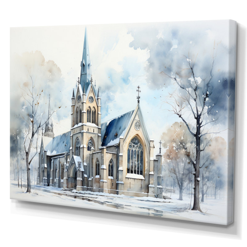 Église minimalisme harmonie - reproduction sur toile, 24" H x 32" W, Toile tendue