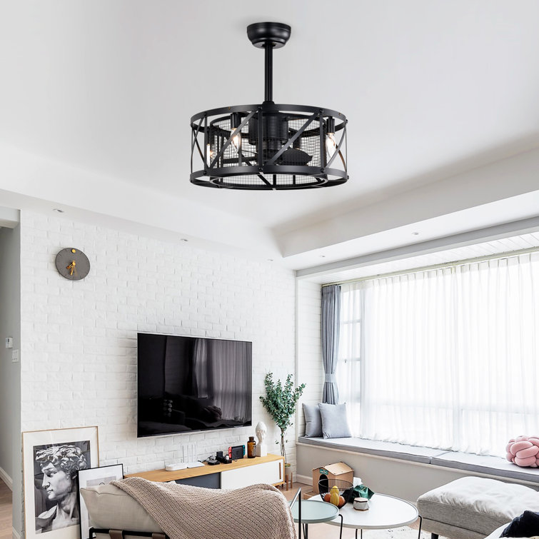 19.8 '' Farmhouse Reversible Caged Ceiling Fan with Light and Remote