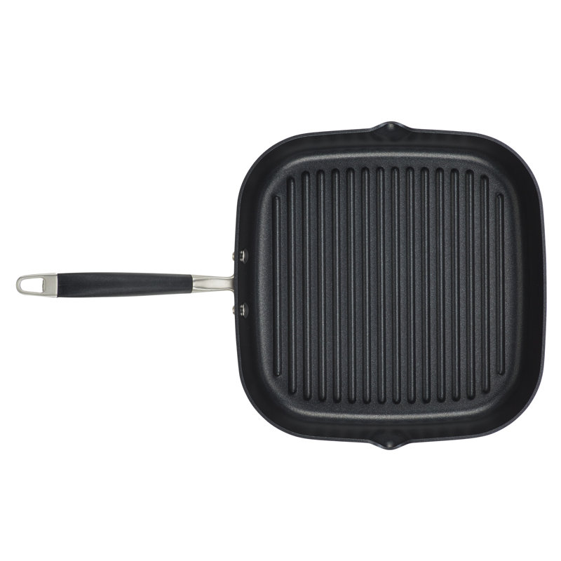 Anolon Advanced Home Hard Anodized Nonstick Deep Square Grill / Griddle Pan With Pour Spouts,11 Inch, Black