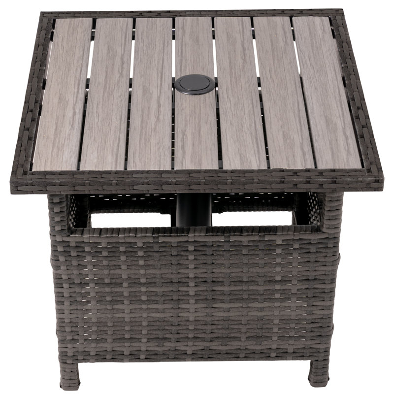 Latassha Wicker Side Table with Umbrella Hole, Gray