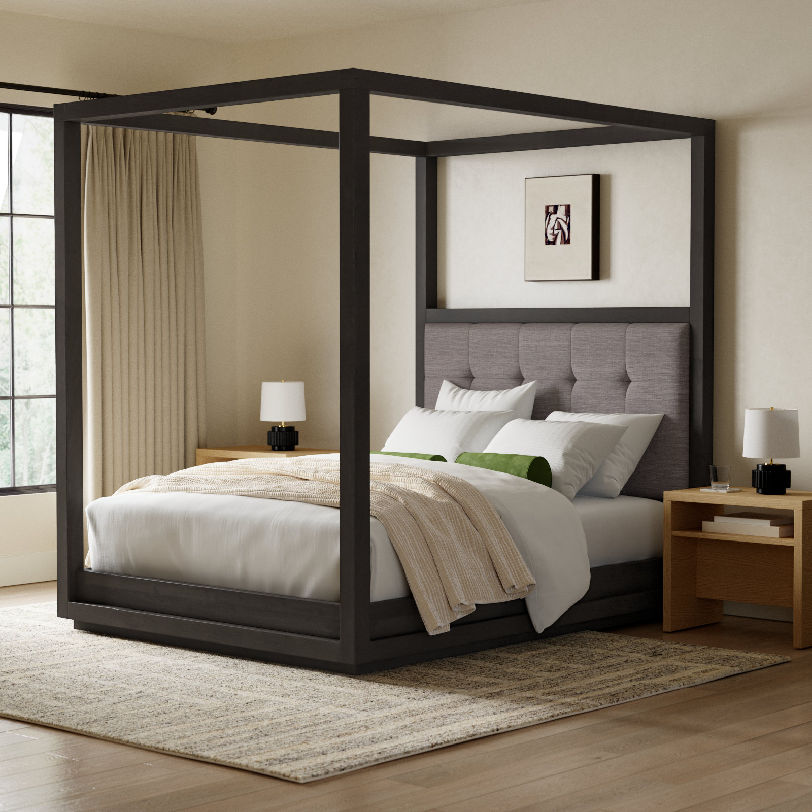 Eloise Upholstered Canopy Bed, Queen, Bella Gray
