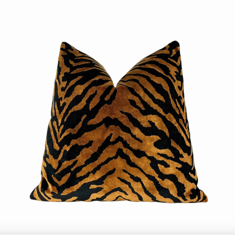 Velvet Zebra Print Throw Pillow Cover, 20"H x 20"W, Copper Animal Print
