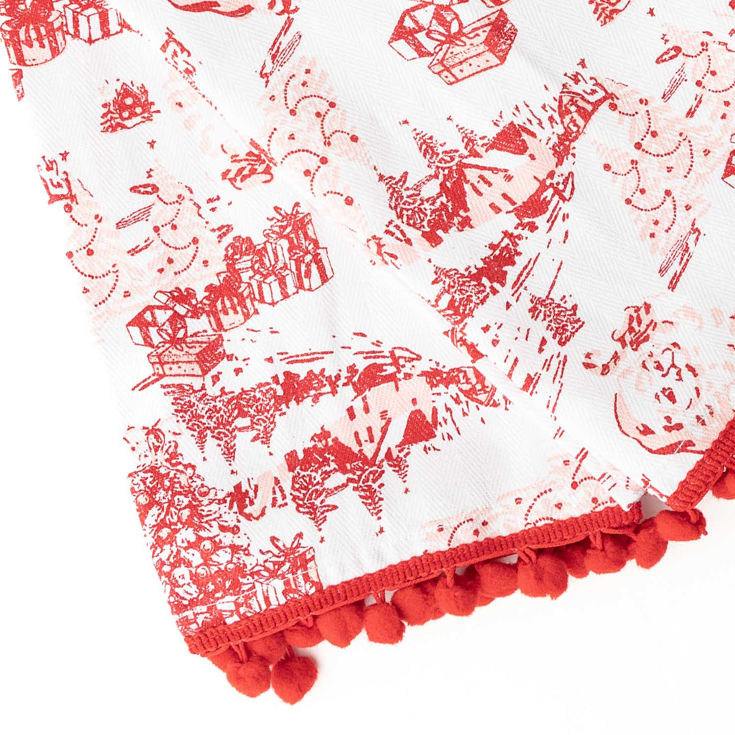 Santa Toile Pom Pom Kitchen Towel
