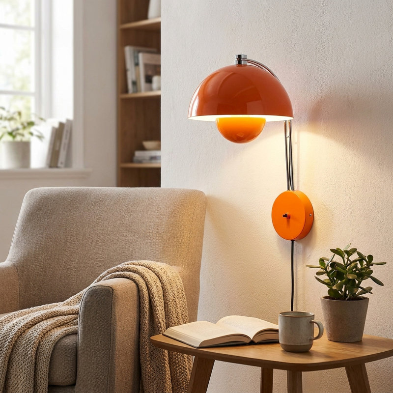 Pacitte Modern Mid-century Flower Bud Wall Sconces Sleek Plug In Wall Light Fixtures For Bedroom, Orange
