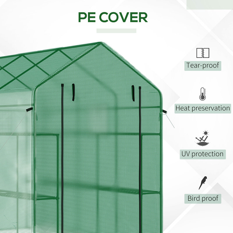 7' X 5' X 6' Greenhouse With Mesh Door And Windows, 18 Shelf Hot House With Trellis, Plant Labels, UV Protective