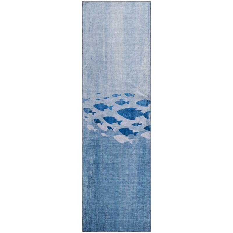 Premium Machine Washable Cerrito Blue Rug, Runner 2'3" x 7'6"