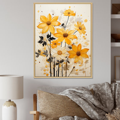 Minimalisme, fleurs orange sur toile