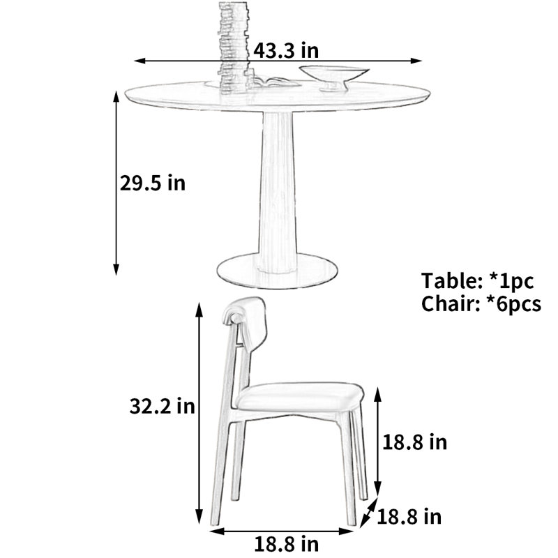 Table et chaise de salle à manger simple et rétro, H 29,5 po x L 43,3 po x l 43,3 po