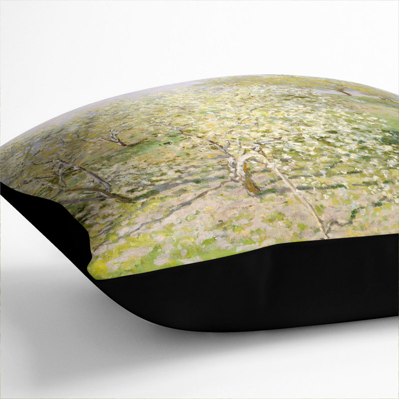 Spring Fruit Trees in Bloom Scatter Cushion, 55cm H x 55cm W x 20cm D, Black