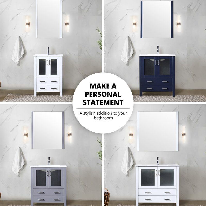Meuble-lavabo blanc 42 po - Armoire latérale à structure en bois massif avec système de tiroir à fermeture en douceur et cadre de conception pratique avec mécanisme de rangement spacieux