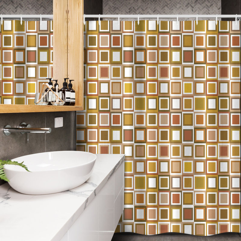 Geometric Shower Curtain with Hooks Included, 78'' H x 54'' W