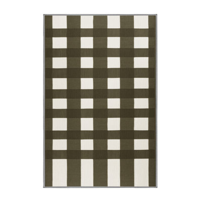 Machine Washable Checkered Brown Area Rug