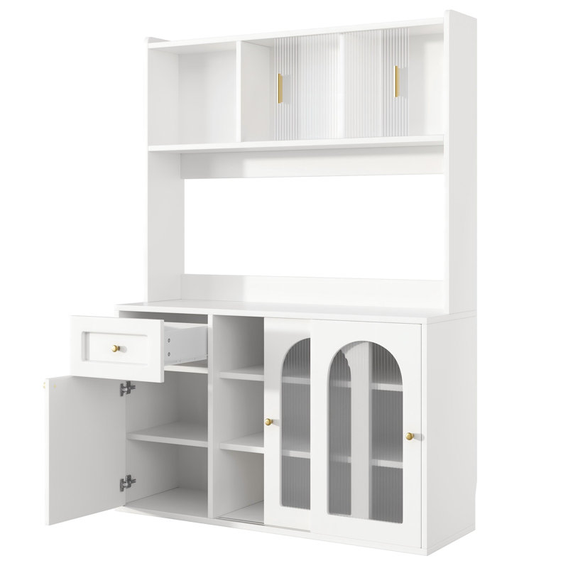 Kitchen Cabinet With Led, 5 Doors And 1 Drawer White, White