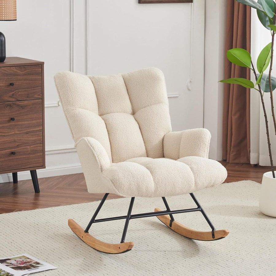 Nursery Rocking Chair Teddy, Upholstered Glider Rocker for Living Rooms, Bedrooms