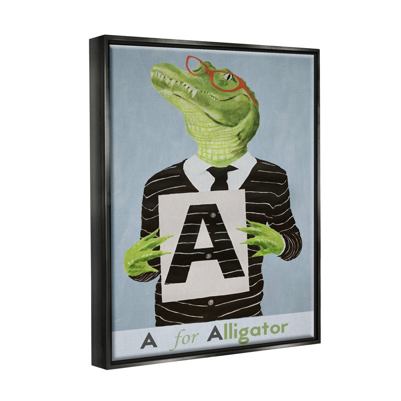 Éducative «A for Alligator» encadré sur bois par Coco De Paris, impression, Cadre flottant noir de jais