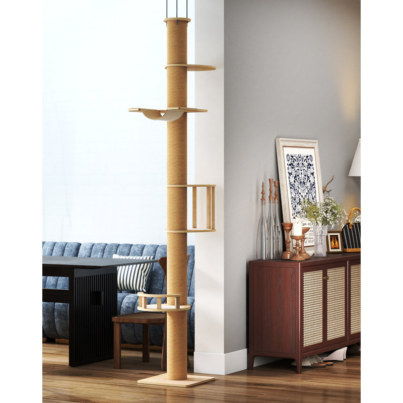  Arbre à chat du sol au plafond, réglable (89 à 112 pouces), tour robuste à 5 niveaux pour les grands chats. Comprend des poteaux à griffer de 5,5 po, un hamac et des plateformes. Économise de l'espace et enrichit le jeu à l'intérieur.