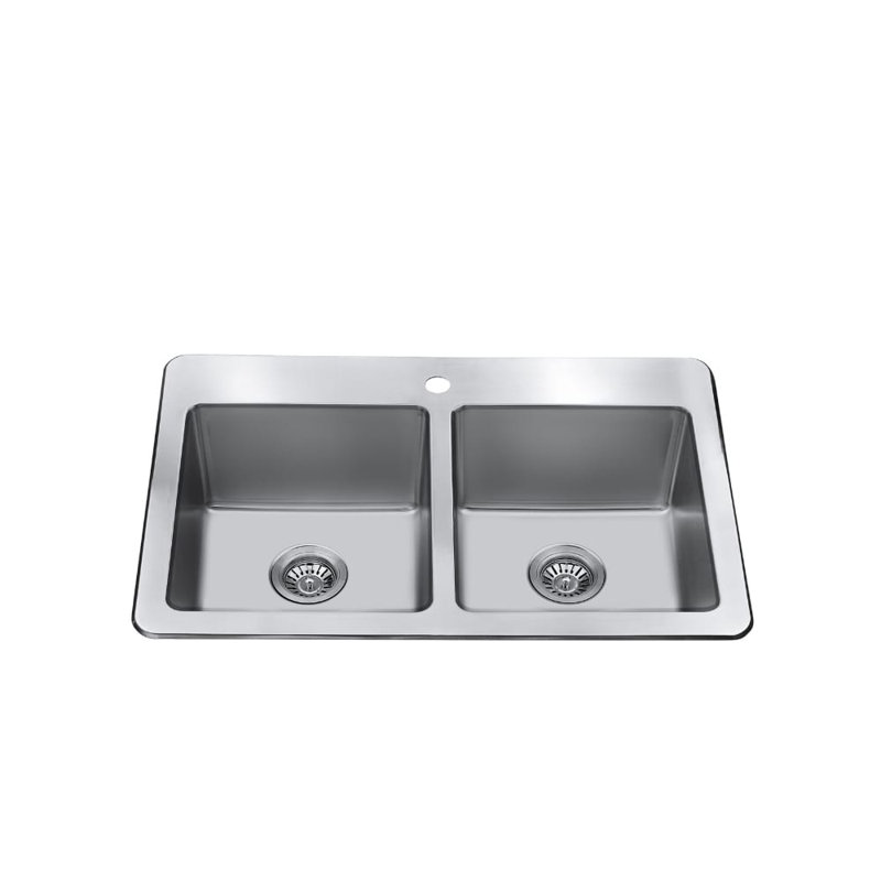 Évier de cuisine à double cuve à montage sur plan avec accessoires 33 po L x 22 po