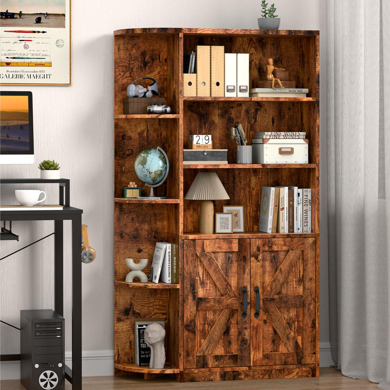 Bibliothèque avec bibliothèque d'angle et tablette réglable, Brun