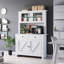 Armoire de cuisine autoportante avec tablette à micro-ondes - Buffet de rangement avec 2 tiroirs, 4 portes, tablettes réglables - Huche de salle à manger de style campagne - Blanc-263173639