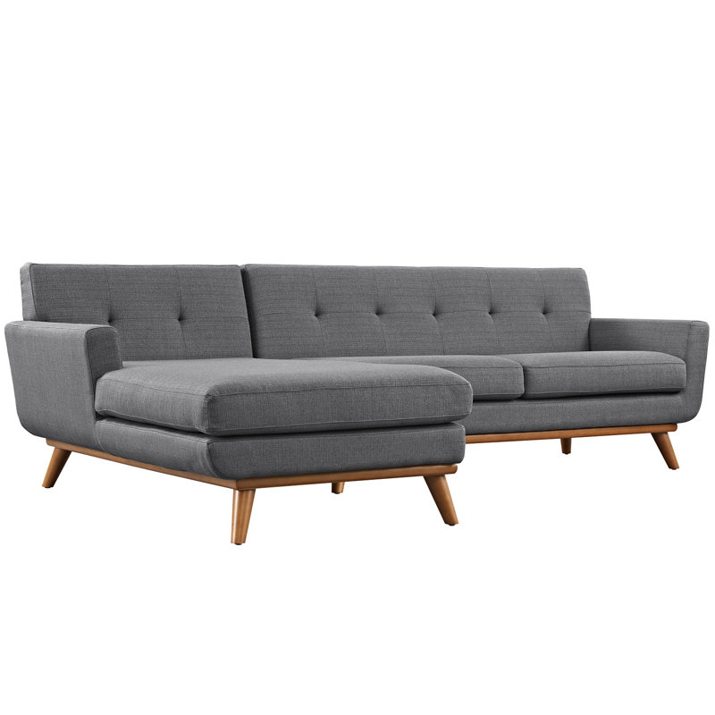 Engage Mid Century Modern Tufted Sectional, Gray Polyester Blend, Left Hand Facing