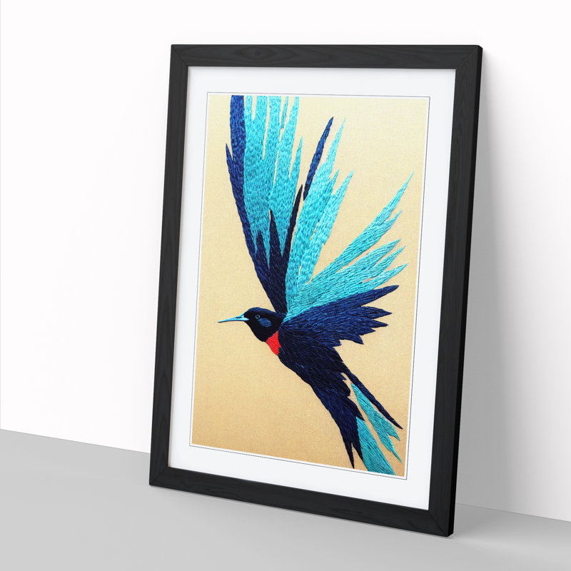 Swallow Embroidery - Single Picture Frame Print, 46cm H x 34cm W x 2cm D, Walnut