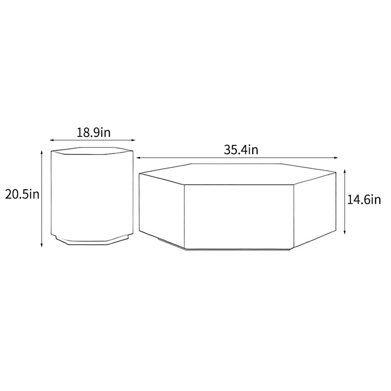 Ensemble de tables basses hexagonales Simple Living Room, Blanc / gris clair