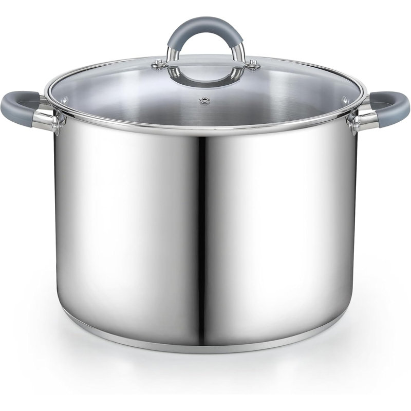 Marmite en acier inoxydable de 16 pintes avec couvercle Cook N Home Basics, marmite pour pâtes, soupe, poignée en silicone Stay-Cool, marmite avec chauffage uniforme, va au four, batterie de cuisine pour la mise en conserve, ébullition, mijotage