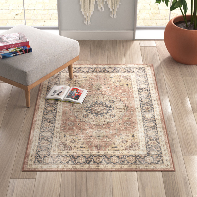 Jessa Faded Medallion Machine Washable Area Rug, Rectangle 4' x 6'
