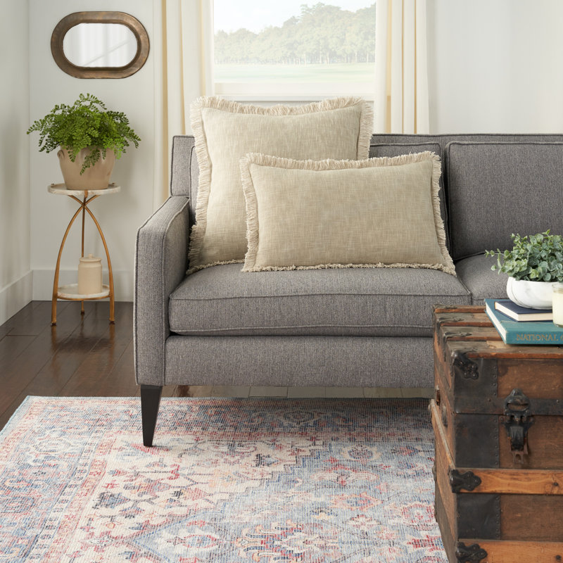 Taupe Stonewash Cotton Lumbar Pillow with Fringe Edges