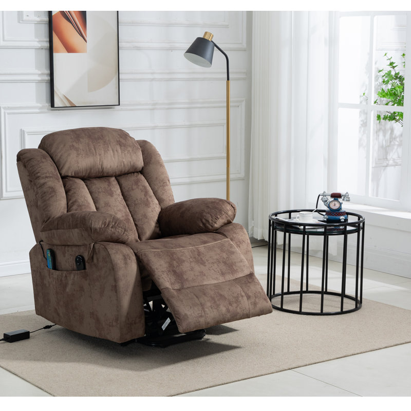 Emmadell 37'' Wide Upholstered Power Lift Recliner Chair with Heat & Massage, Brown Microfiber