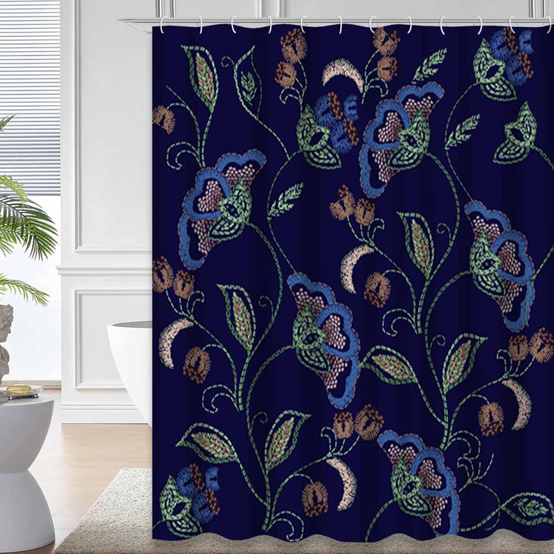 Rideau de douche imperméable à motif floral avec 12 crochets, L 72 po x l 78 po