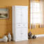 Armoire de rangement pour garde-manger de 72 po, armoires utilitaires autoportantes avec portes, tiroir et 3 tablettes réglables, garde-manger haut pour la cuisine, le salon, la salle à manger, la buanderie, blanc