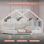 Full size children's bed frame with LED light strips, roof-shaped iron frame bed, White,78.5" L x 55.9" W x 58.4" H.
