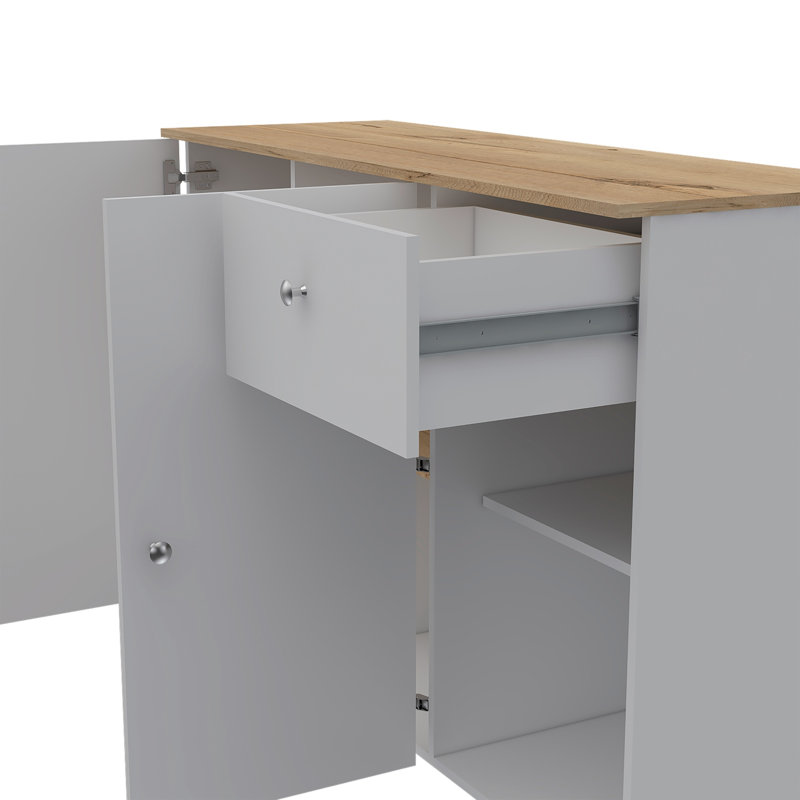 2-Drawer 2-Shelf Kitchen Island White And Pine
