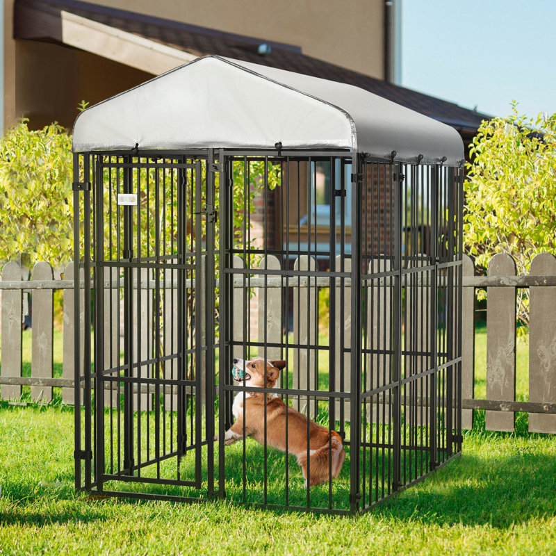 6' X 4' Large Dog Kennel With Shade-giving Canopy, Outdoor - Heavy-duty, Waterproof For Medium Dogs