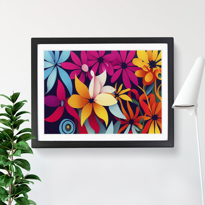 Magnetic Modern Flowers Abstract - Framed Print, Black, 46cm H x 64cm W x 2cm D