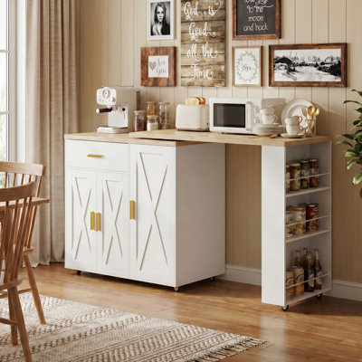 Convertible Kitchen Island with 360° Rotating Bar Table & Storage